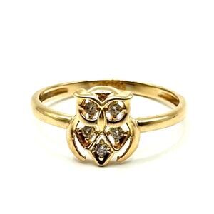 14K Yellow Gold Women's Owl Pendant with Zirconias Size 6.5